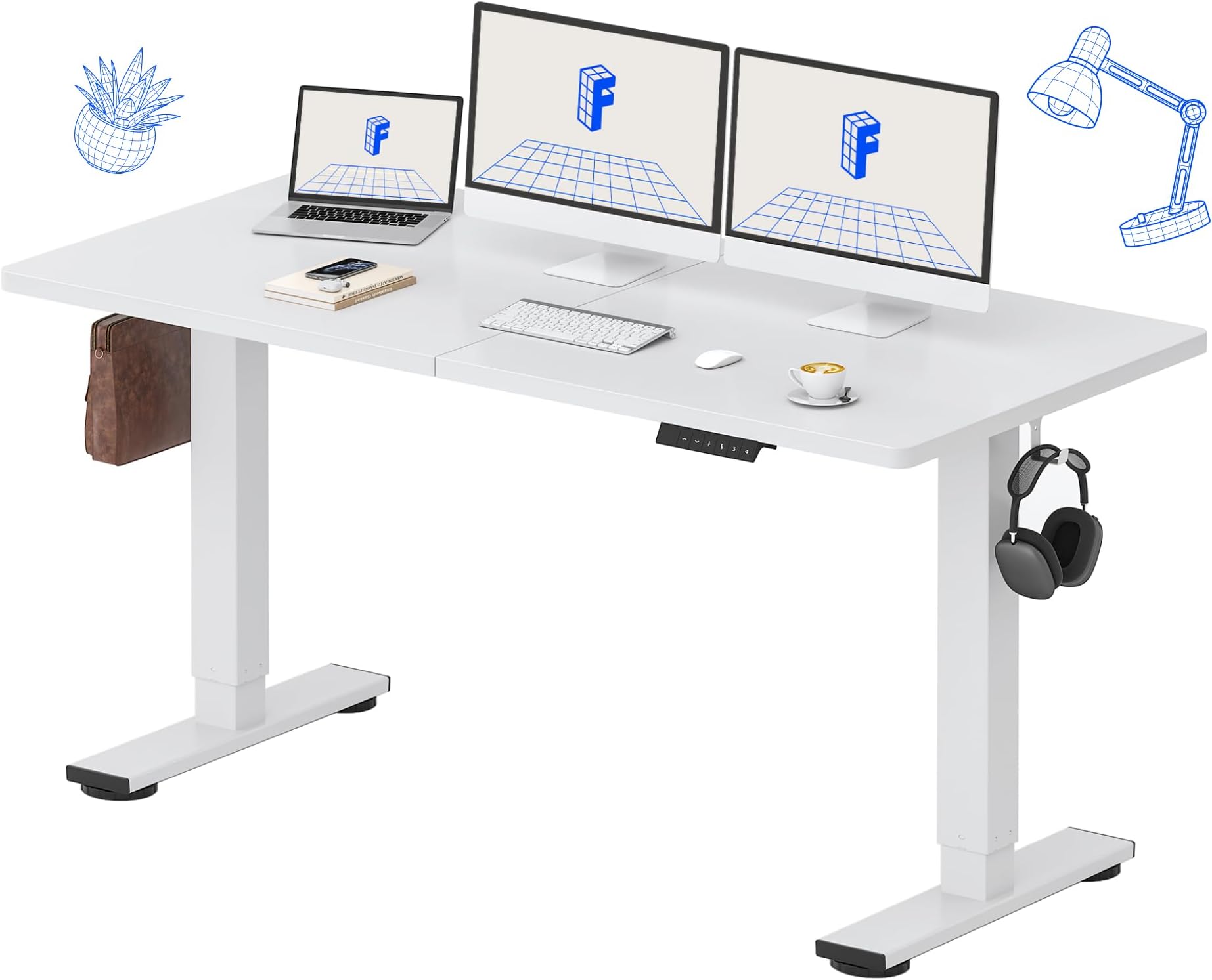 FLEXISPOT Standing Desk 63 x 24 Inch Adjustable Height Desk Home Office Computer Workstation Sit Stand Desk, White Top + White Frame