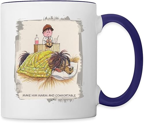 Spreadshirt Thelwell Cute Horse - Taza de café con licencia, cálida y cómoda, talla única, blancoazul cobalto