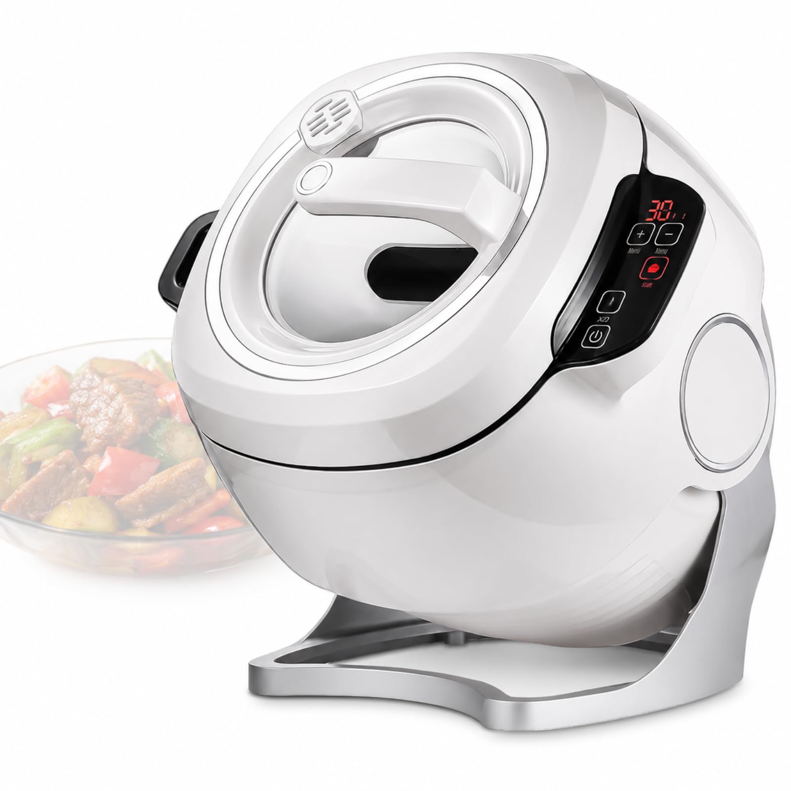 AMQYDT Automatic Cooking Wok Fried Rice Machine, Automatic Stir Fry Machine With 6l Stainless Steel Pot, 2000w Heating, 360° Rotation, 3 Speed Modes And 3d Heating For Stir Frying Soup Rice