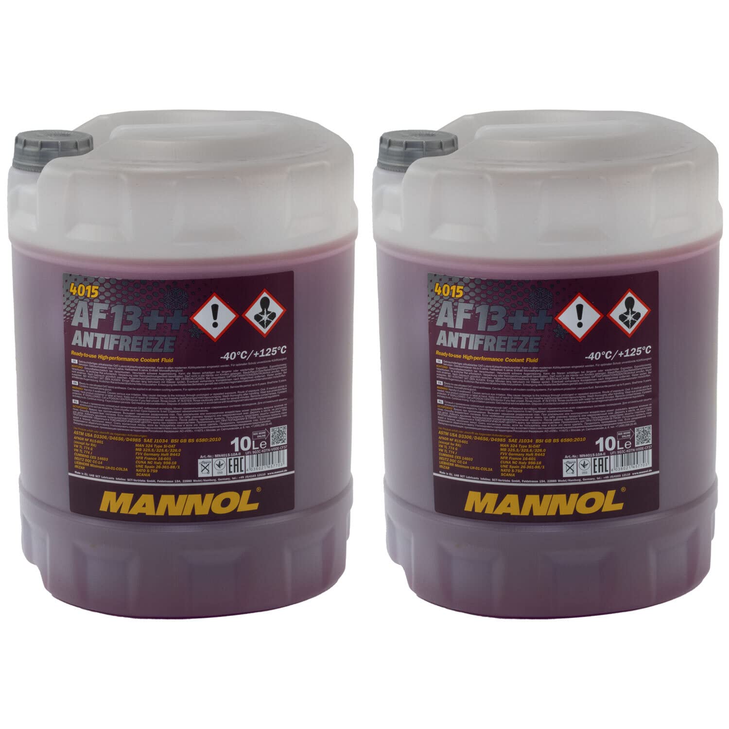 Kühlerfrostschutz MANNOL AF13++ Antifreeze 2 X 10 Liter Fertiggemisch -40°C rot