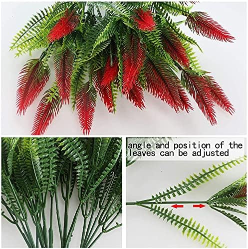 MHMJON Artificial Plants Flowers 4Pcs Fake Plastic Setaria Shrubs Fuax Greenery Bushes Indoor Outdoor Home Kitchen Office DIY Hotel Table Centerpieces Decoration (Red)