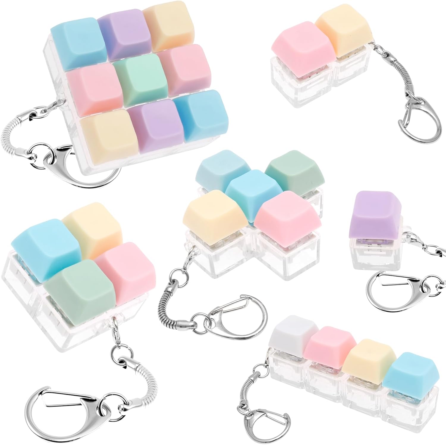 6Pcs Keyboard Clicker Toys, Stress Relief Funny Cube Key Button, Mechanical Keyboard Keychain Toy, Keyboard Keychain Decompression Toy for Quiet and Noisy Scenes