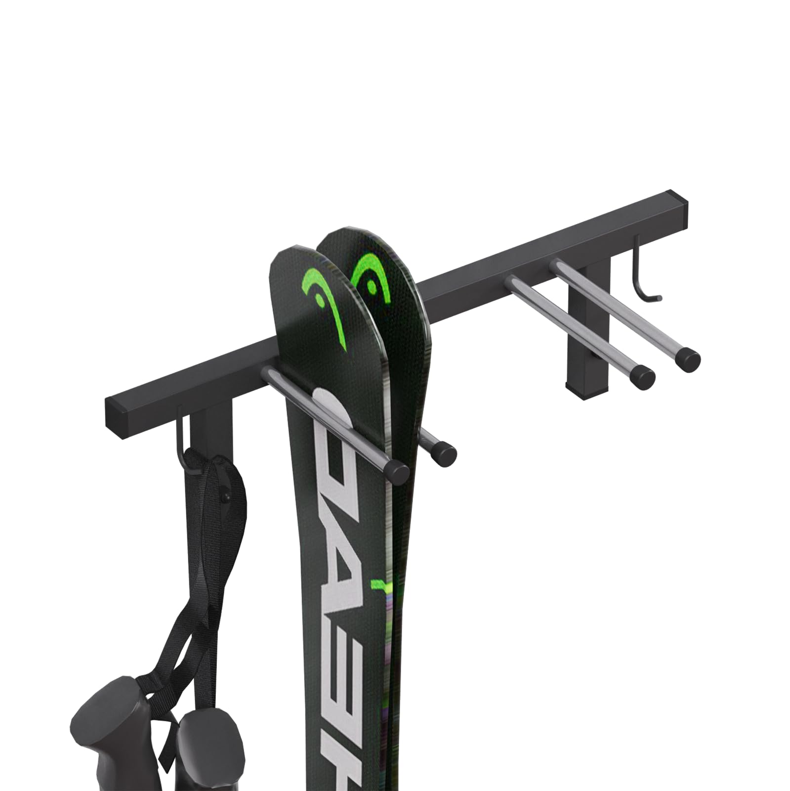 QLS Skihalterung Wand Skihalter für 2 Paare 44 cm Nordic Walking Trekking Stöcke Skiträger Hakenleiste mit schützender Gummierung zur platzsparenden Aufbewahrung S3 2