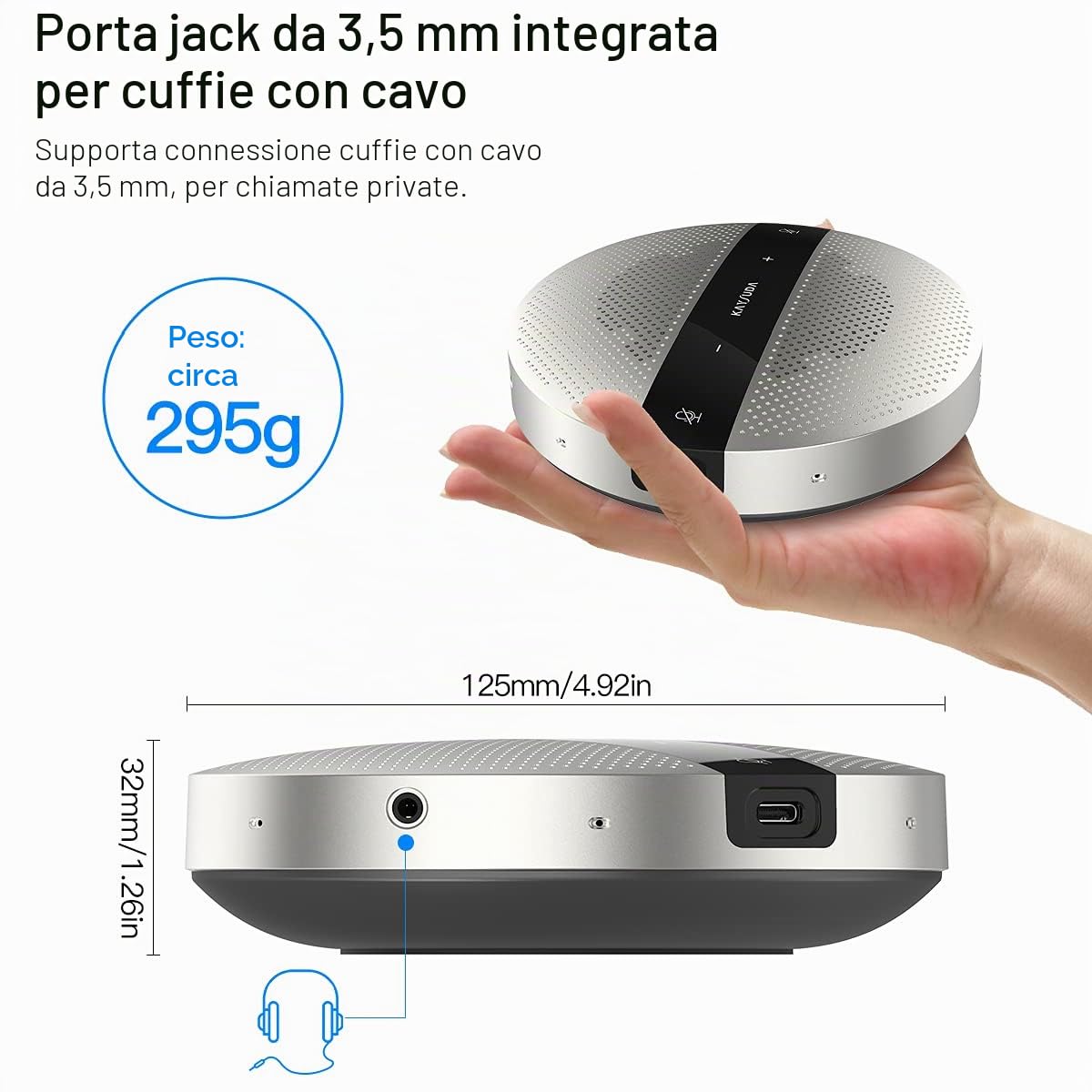 Altoparlante per conferenze USB con microfono, altoparlante per conferenza Plug and Play per computer, riduzione del rumore, microfono per conferenza con presa vocale omnidirezionale