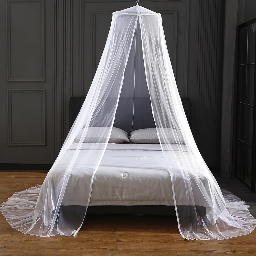 Mosquito Net Bed Canopy with Zipper Dome Tent,Universal Mosquito Neting for Bed Single-King Size Hanging Net for Outdoor Bedroom Use,White - Image 4