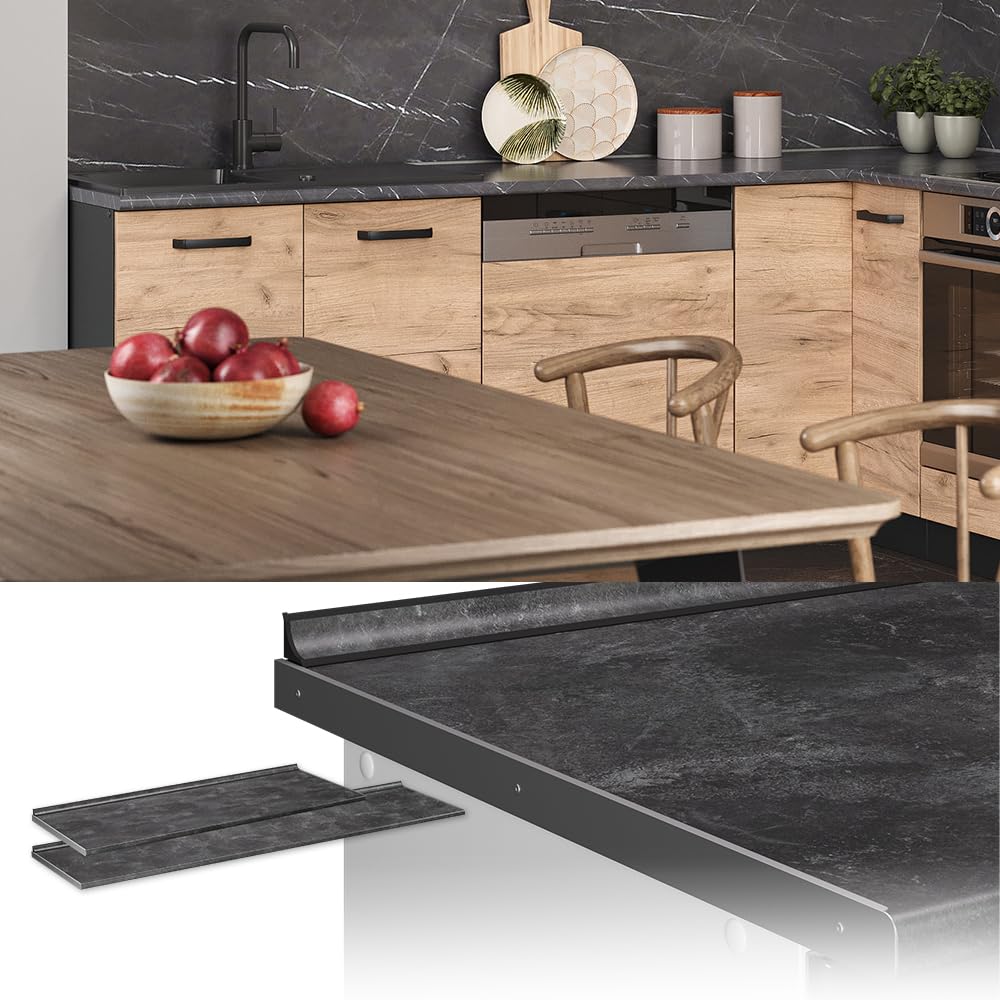 Vicco Küchenarbeitsplatte R-Line, Anthrazit, 240 cm, geeignet zur Montage auf Unterschränken und Arbeitsbereichen