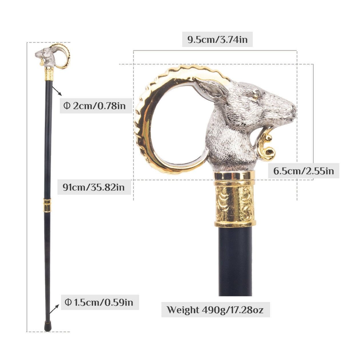 Bastón de 91 cm Silver Sheep Walking Stick - Bastón de un Solo Punto para Hombres y Personas Mayores con Buen Equilibrio - Bastón Plegable de 2 Piezas para Senderismo y Movilidad
