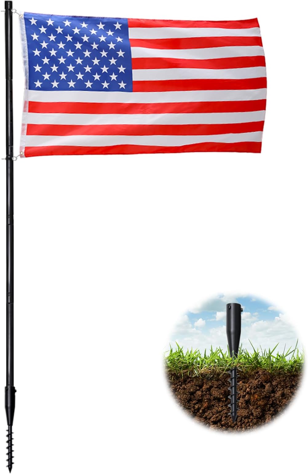 BsBsBest Garden Flag Pole Kit, 1.5" Diameter, Rust Resistant, Includes 3x5 FT American Flag, Ground Stake, Auxiliary Pole, 9 Short Poles, Patriotic Theme