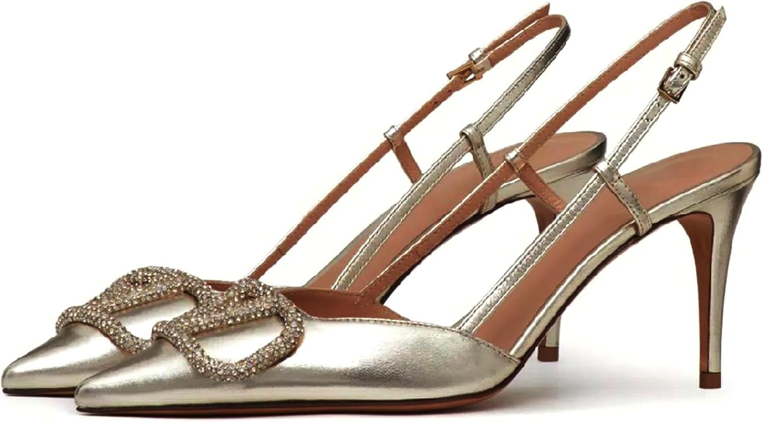 BlingQueen Women Heeled Slingback Sandals Closed Pointed Toe Stiletto High Heels Patent Leather Pumps Slip-On Backless Evening Prom Party Dress Shoes