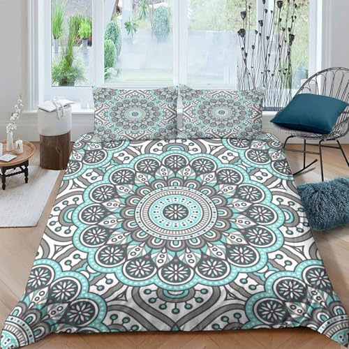 Housse de couette 135x200 anti-acarien parure de lit mandala 3D microfibre zippée - 4