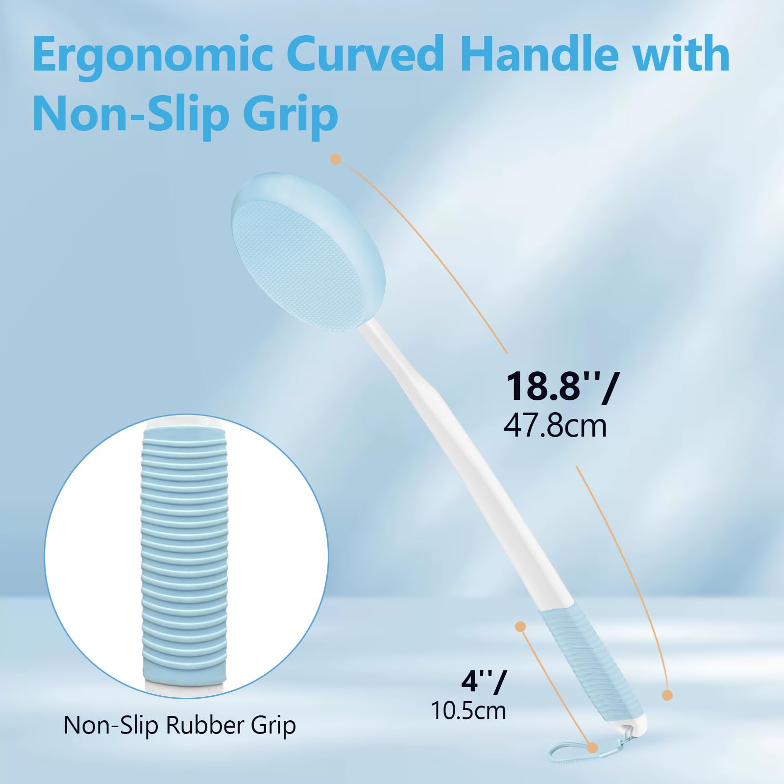 19" Long White Handle Back Lotion Applicator with Blue Non-Slip Grip & 3 Washable Blue Pads - Image 3