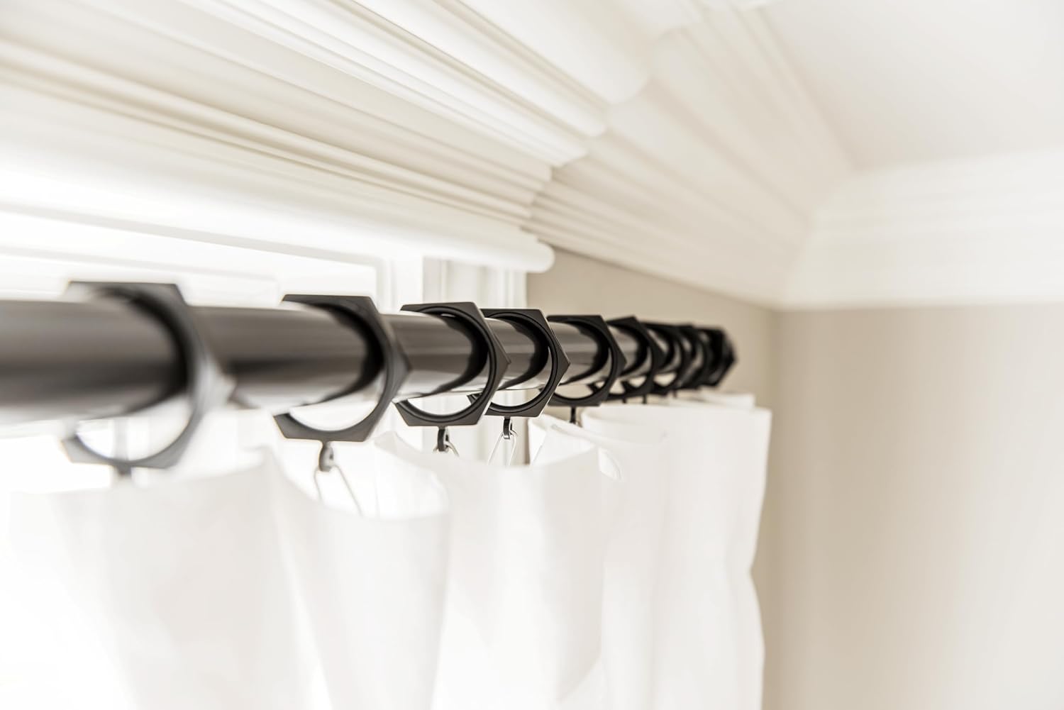 BlastHome® Luxury Curtain Rings - Premium Metal with Quiet, Smooth, Removable Nylon Inserts - Pinhooks and Clips Included - 1 1/2" Inside Diameter - 18 Rings for Two Standard Curtains - Tuxedo Black