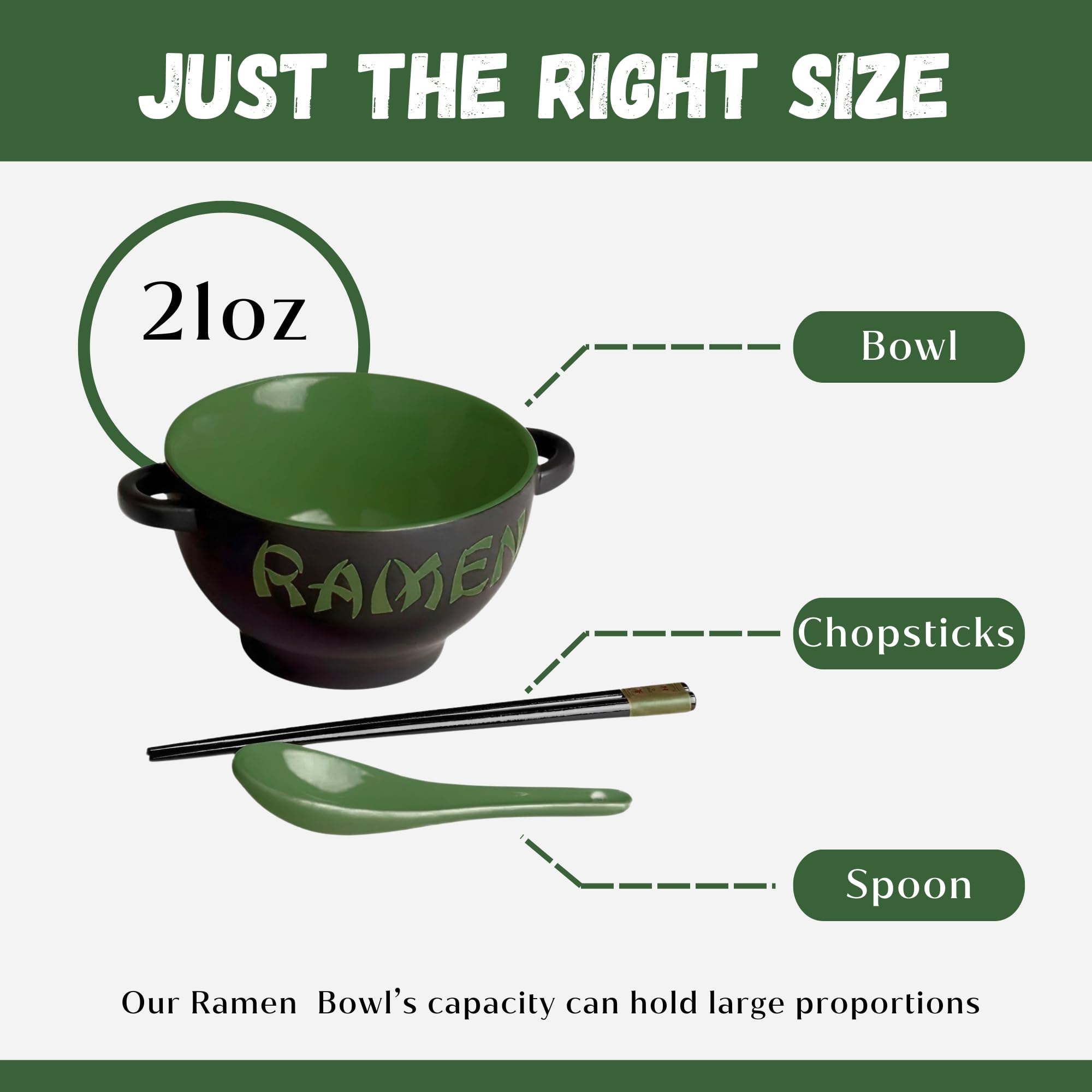 Juego de cuencos para ramen con palillos y cuchara, juego de cuencos de cerámica verde para microondas para ramen, cuenco para fideos ramen, cuencos Pho y juego de platos japoneses, cuenco para ramen