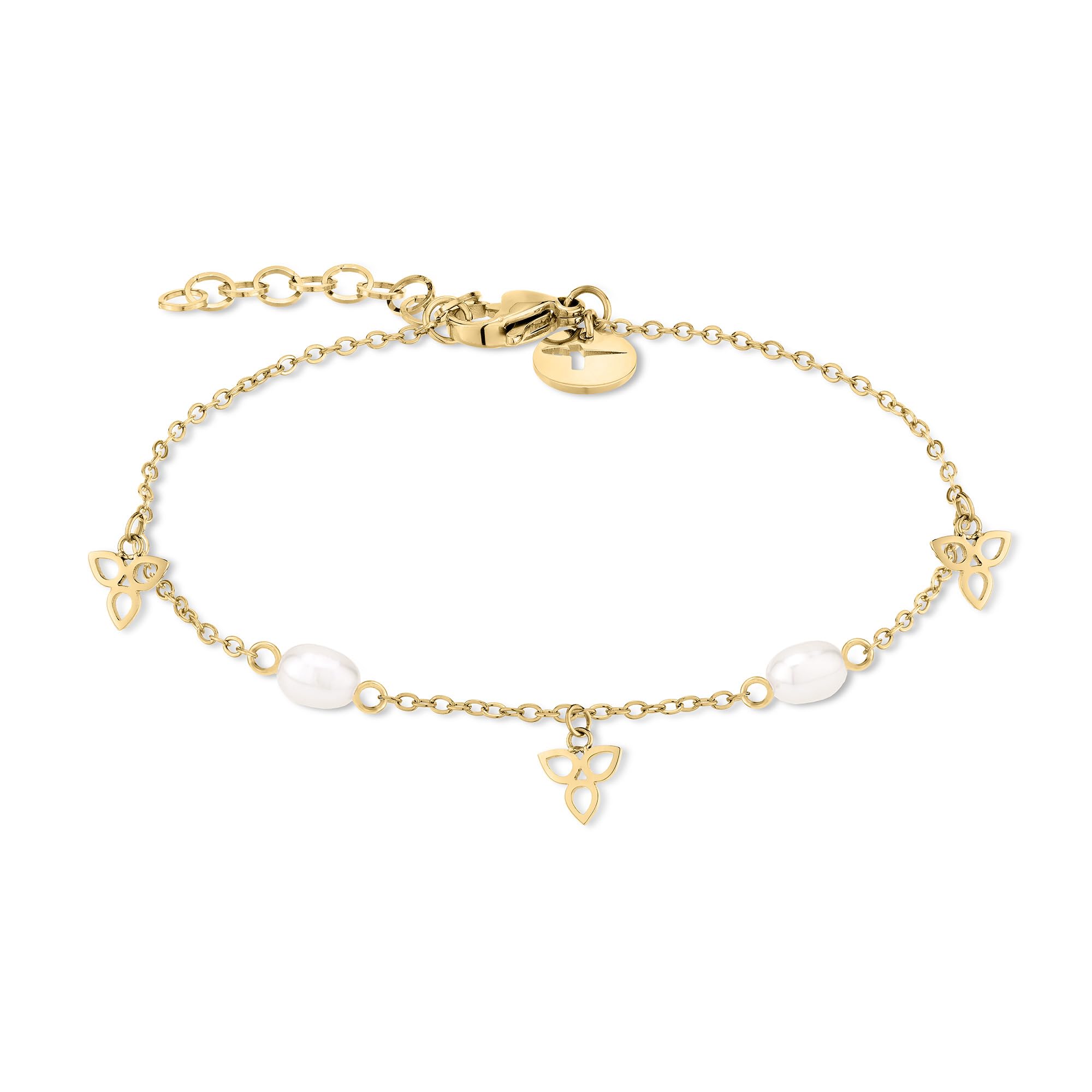 Tamaris Pearl Flower Bracelet – Gold – Bracelet with Zirconia Stones and Flower Pendants Made of Stainless Steel