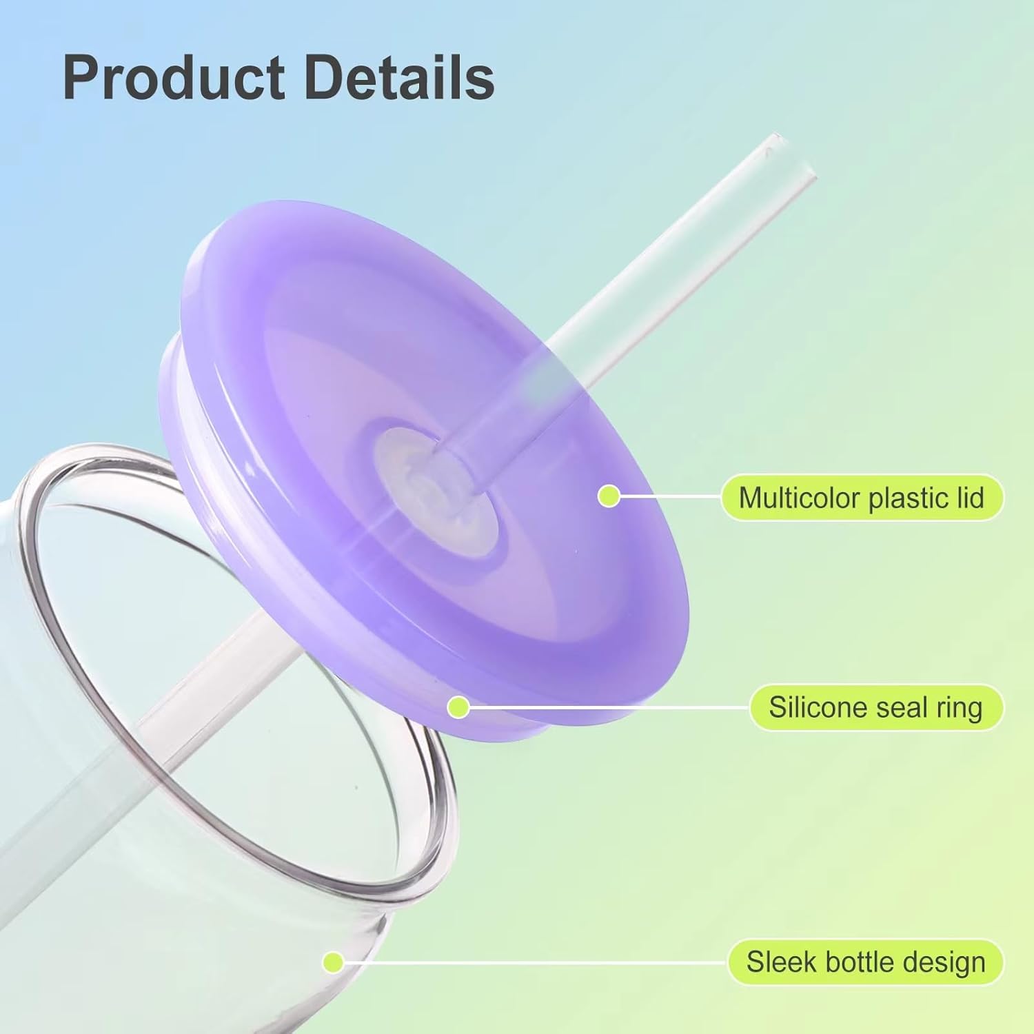 16oz Drinking Clear Cups with Chroma Lids, Clear Plastic Mason Jar Acrylic Cups, Shatterproof Drinking Jars for Smoothies, Cold Brew, Beer, Coffee, Milk Tea (6 Pack, Multicolor Lids) - Image 4