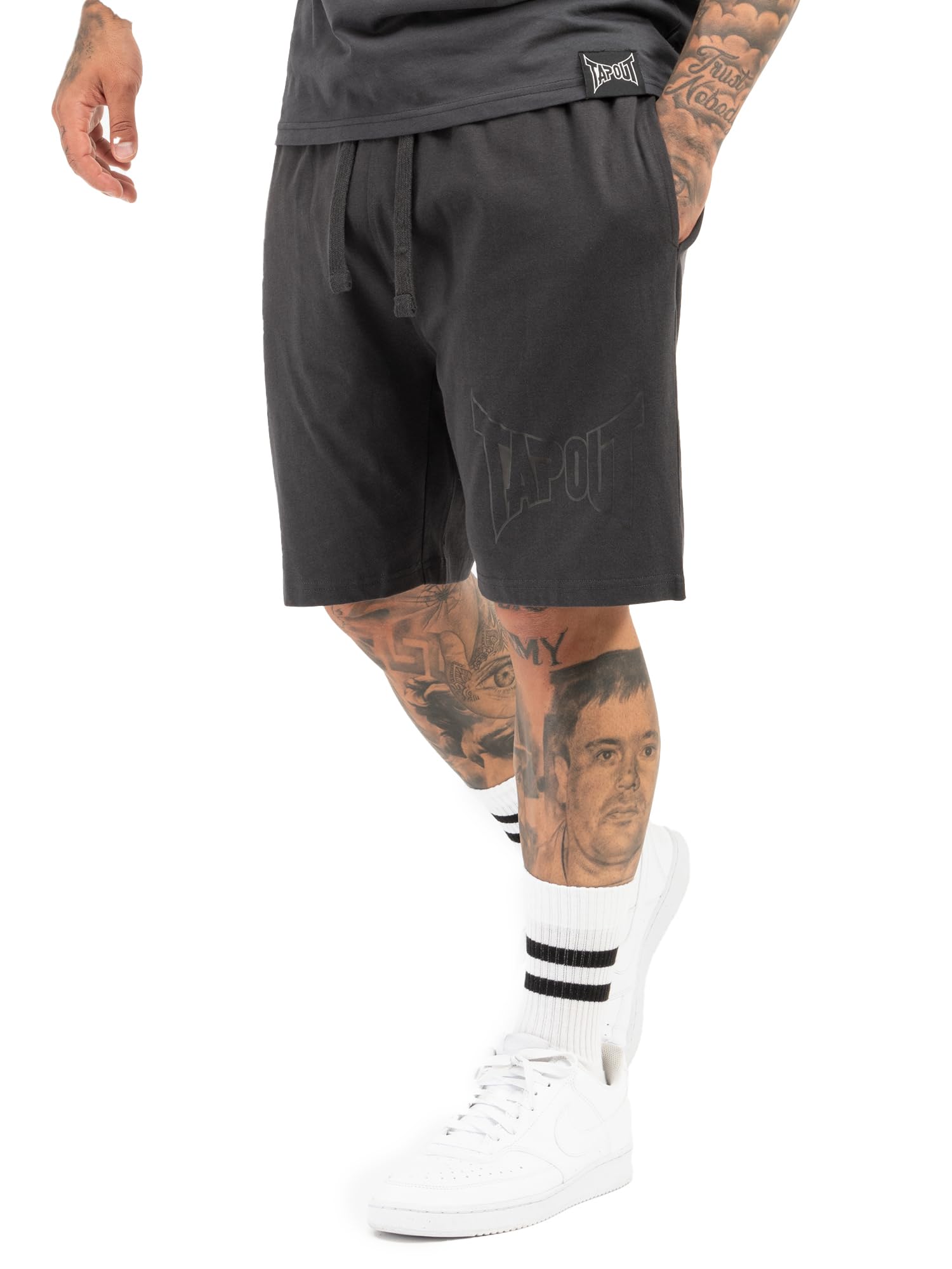 Tapout Men's Lifestyle Basic Shorts, Anthracite/Black, 3XL
