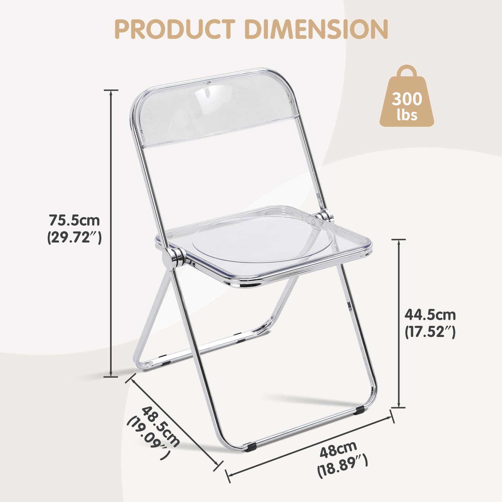 Silla plegable de acrílico, silla plegable transparente, silla plegable portátil con marco de metal para el hogar, oficina y eventos