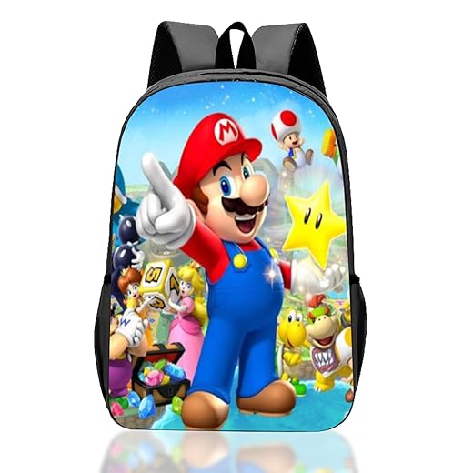 yumcute Mario Rucksack Kindergarten Mädchen Jungen, Kindergartenrucksack für Mädchen Jungs von 4-12 Jahren, Kinderrucksack 36cm x 24cm x 11cm, Das Perfekte Geschenk für Mädchen Jungs, Die Mario Lieben