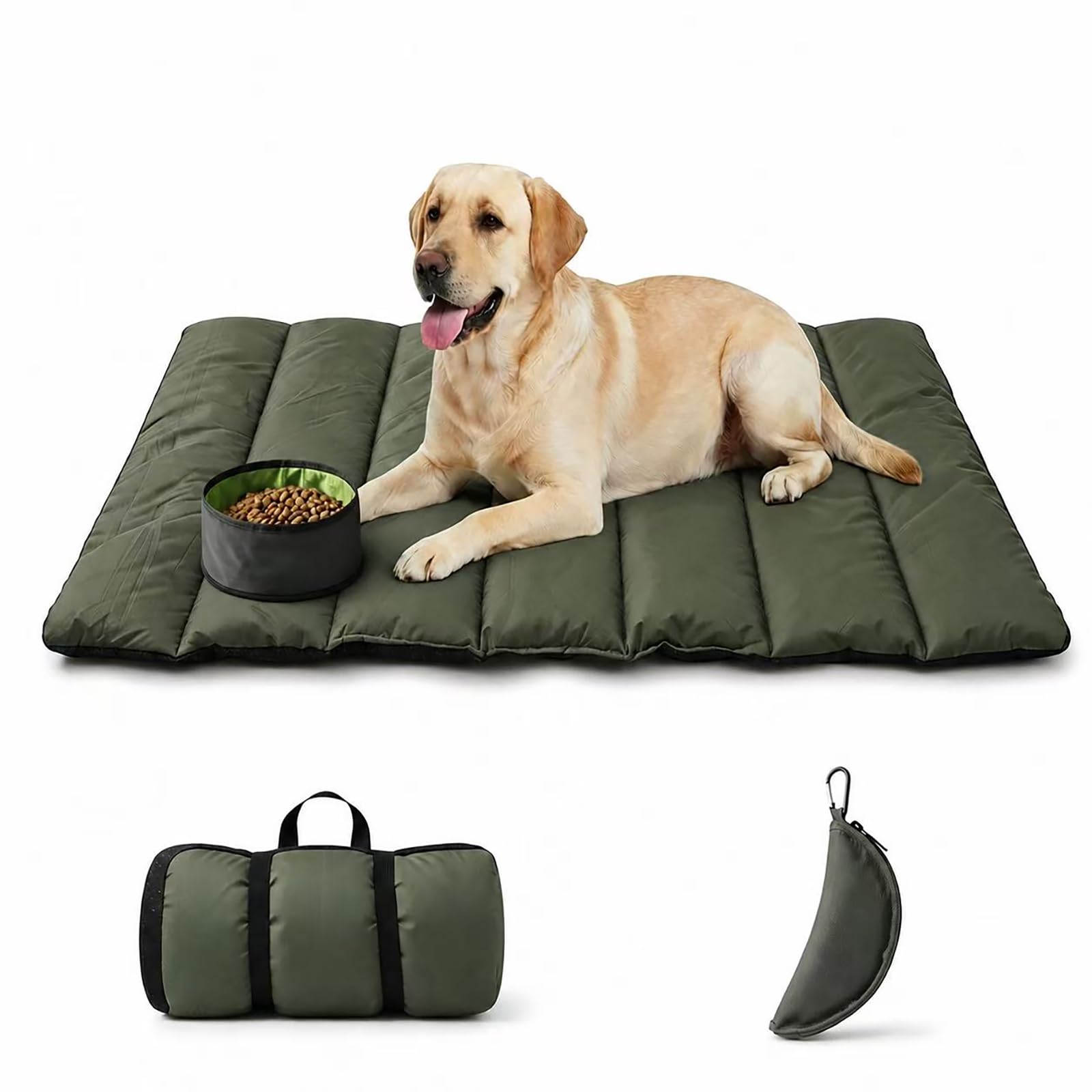Dog Blanket for Travelling Waterproof with Portable Dog Bowl,Outdoor Camping Kit Non-Slip Dog Mat 110 x 68 cm-Portable Sleeping Mats for Car Crate Sofa also For Indoor Outdoor Camping Travel Green