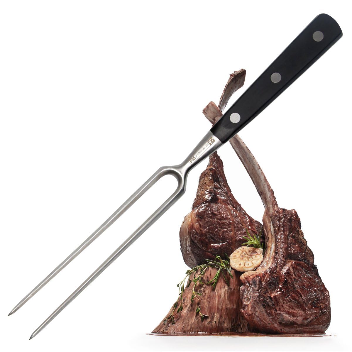 FMProfessional Fleischgabel für Steaks, Braten & Gemüse by Fackelmann – Grillgabel mit langen Zinken – Tranchiergabel zum Wenden und fixieren von Fleisch & Co.