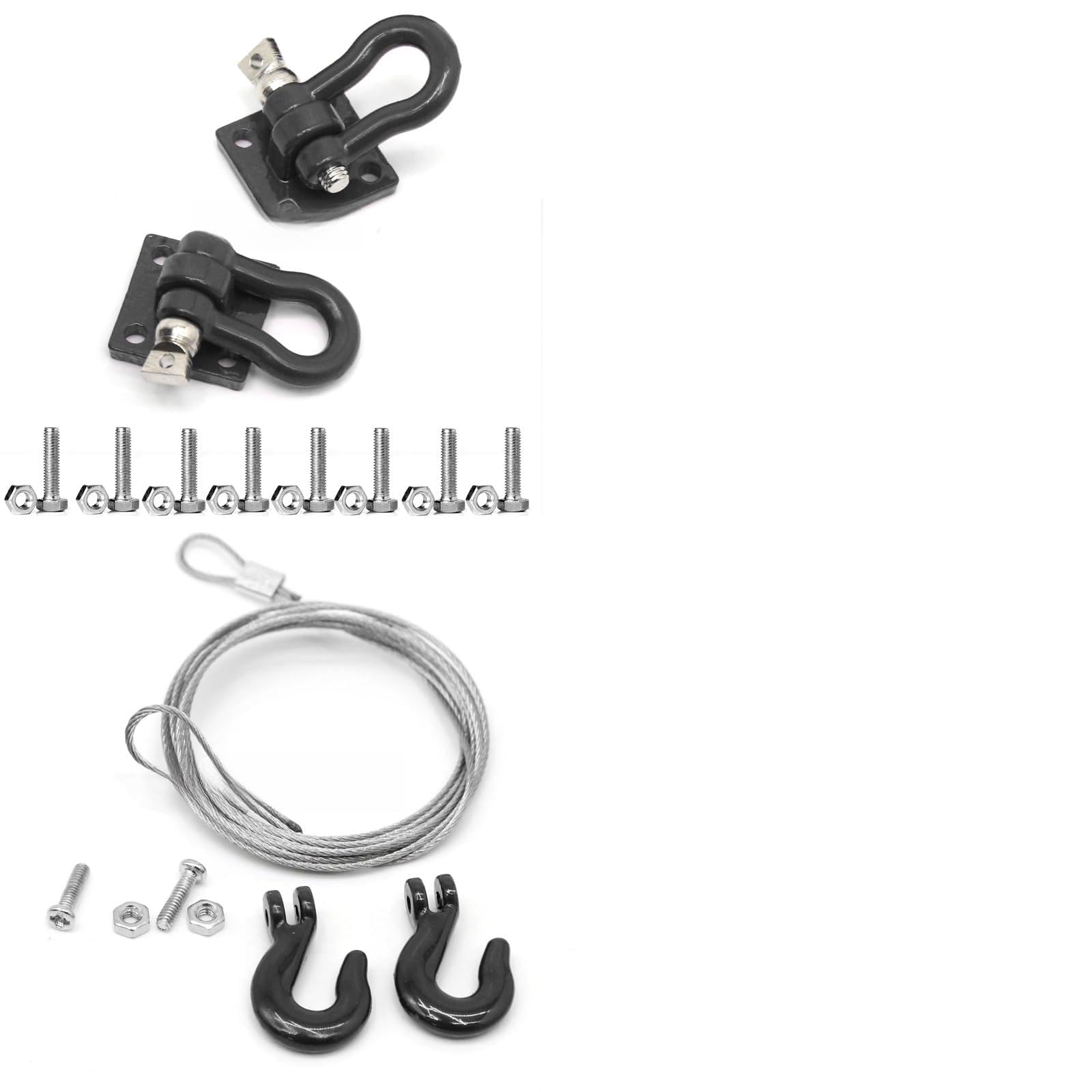 1/10 RC Car Accessories Mini Metal Trailer Chain and Tow Hooks Towing Hook & for 1:10 Rock Crawler Truck Car Traxxas TRX4 SCX10 Axial RC4WD Tamiya D90 (Black)