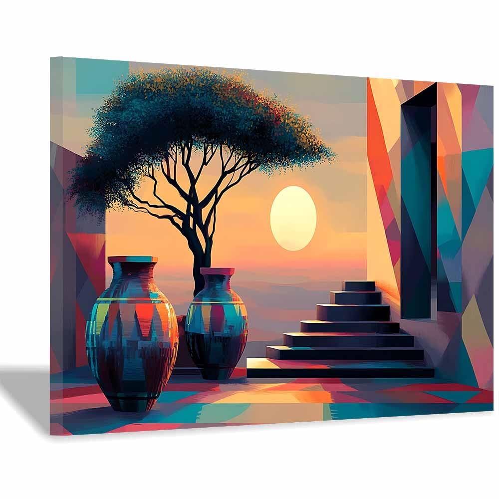 TODOAA Plant Wall Art Prints Natural Sunset Scenery Minimalist Decor Bohemian Artwork Canvas, Boho Wall Decor for Living Room Bathroom Office(Orange)-30x40cm Framed