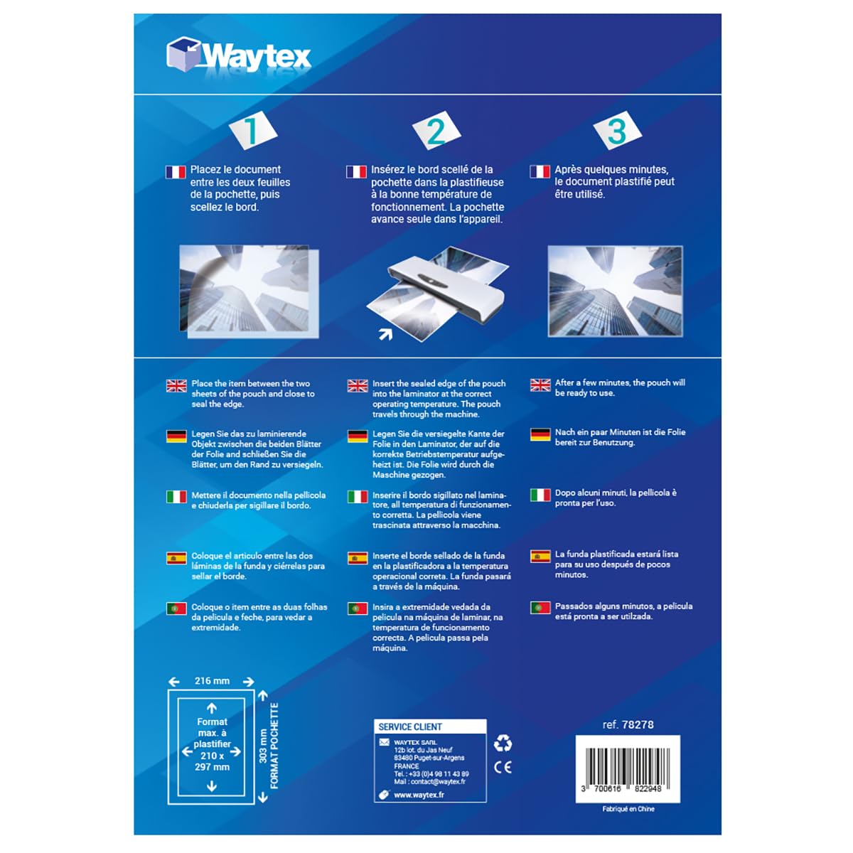 WAYTEX 78278 Pochettes de plastification A4 – Très Epaisses 2x175 (350) microns – pour plastifieuse à chaud - Pack de 100