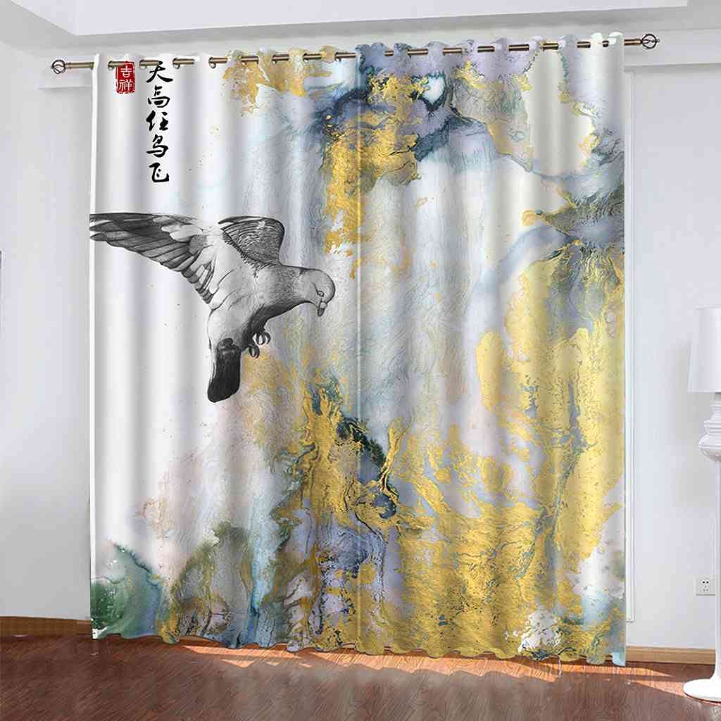 Rideau enfant oiseau abstrait 200x160 créer une ambiance artistique dans la chambre du bébé