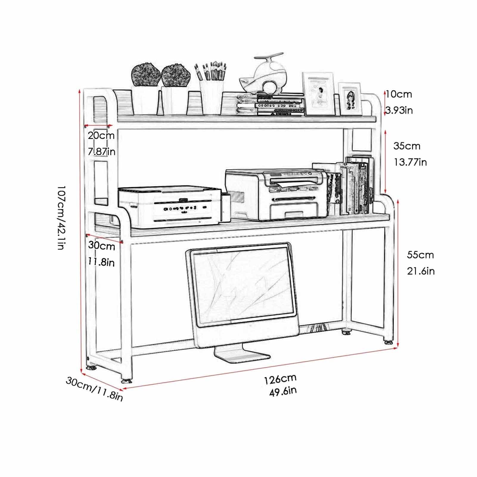 Support d'imprimante, bibliothèque de bureau en métal à 2 niveaux – Organiseur de bureau et support d'imprimante, facile à installer, design noir élégant pour la maison et le bureau, noir B
