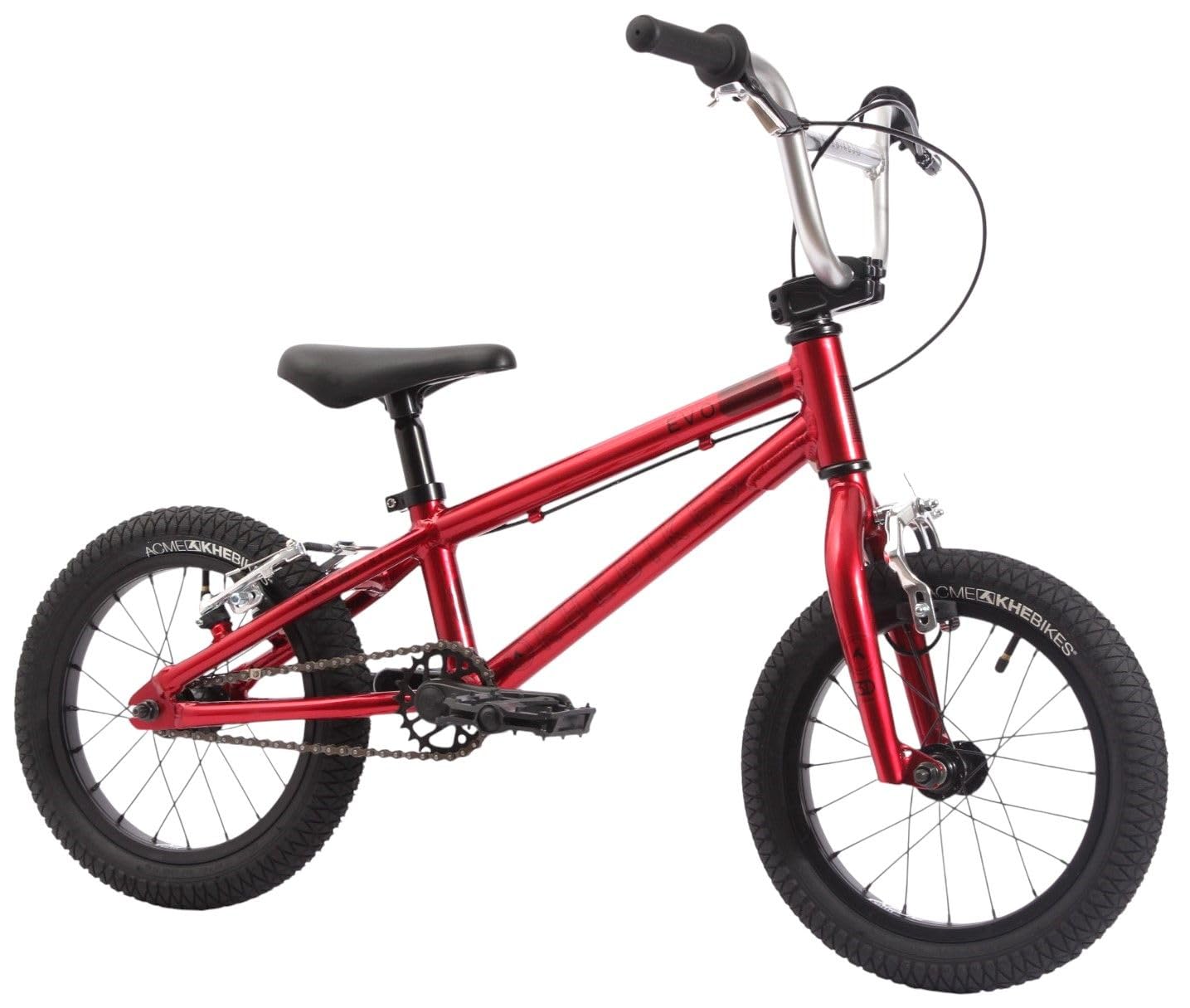 KHEbikes KHE EVO LL 14 Zoll BMX Bike 2025 – 7,5kg leicht, Aluminiumrahmen & Lenker, V-Bremse hinten, breite Reifen, für Kinder ab 95 cm – Freestyle BMX für Street, Pumptrack & Race – Rot