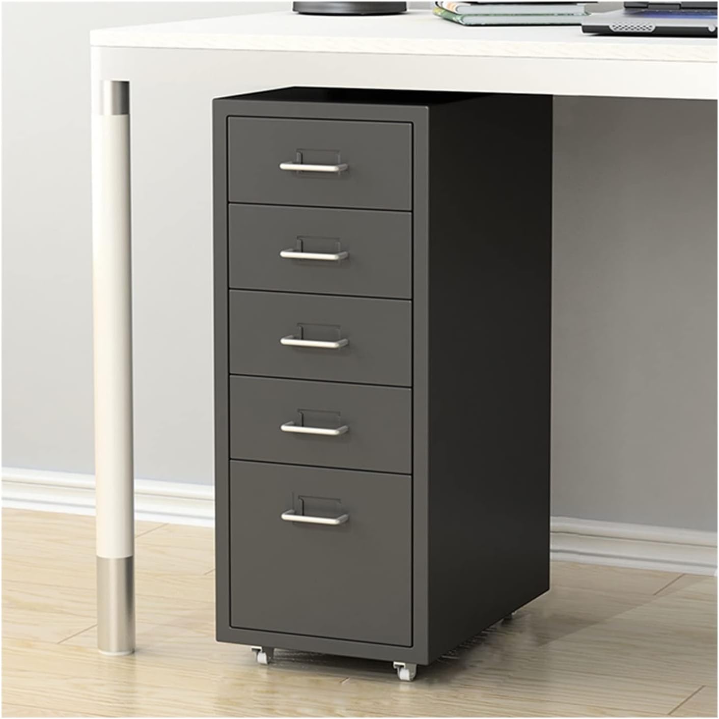 Metal Filing Cabinet with Lock for A4 Documents - Fully Assembled Office Storage Solution with 5 Drawers - Secure Organization,Model F-1.4mm