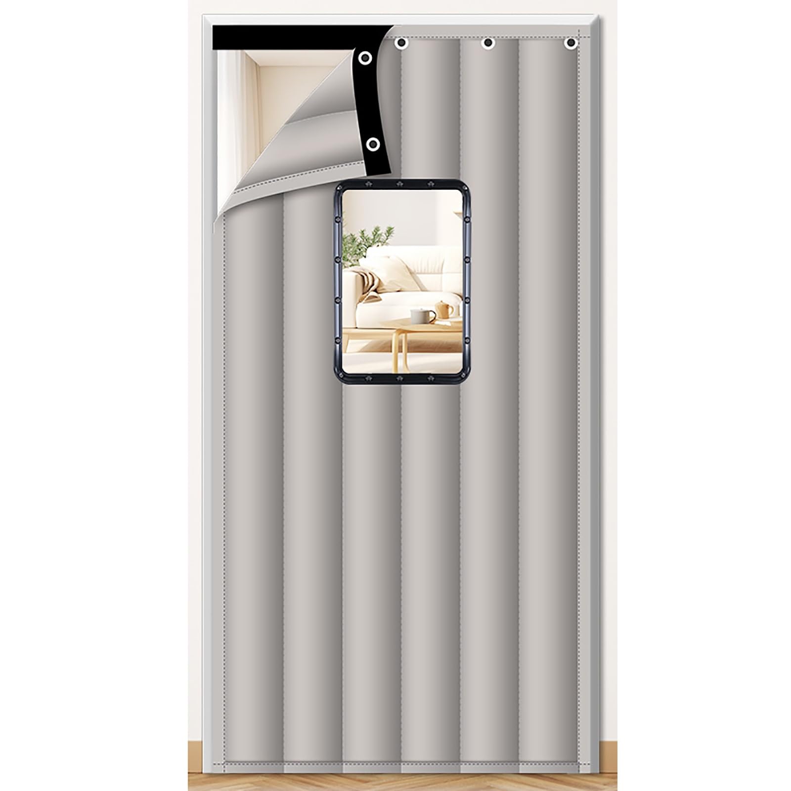 VFDVSWZSA door curtain, With Transparent Window, Noise Isolation, Wear-resistant and Durable, Can Be Used Indoors and Outdoors(Grey,150 * 200cm/59.1 * 78.7in)
