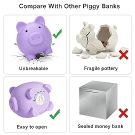 Piggy Bank for Sbrvaniy Piggy Coin Banks for Boys and Girls My First Unbreakable Plastic Money Bank S/M/L Size Decoration Savings Christmas, Easter, Birthday Gift