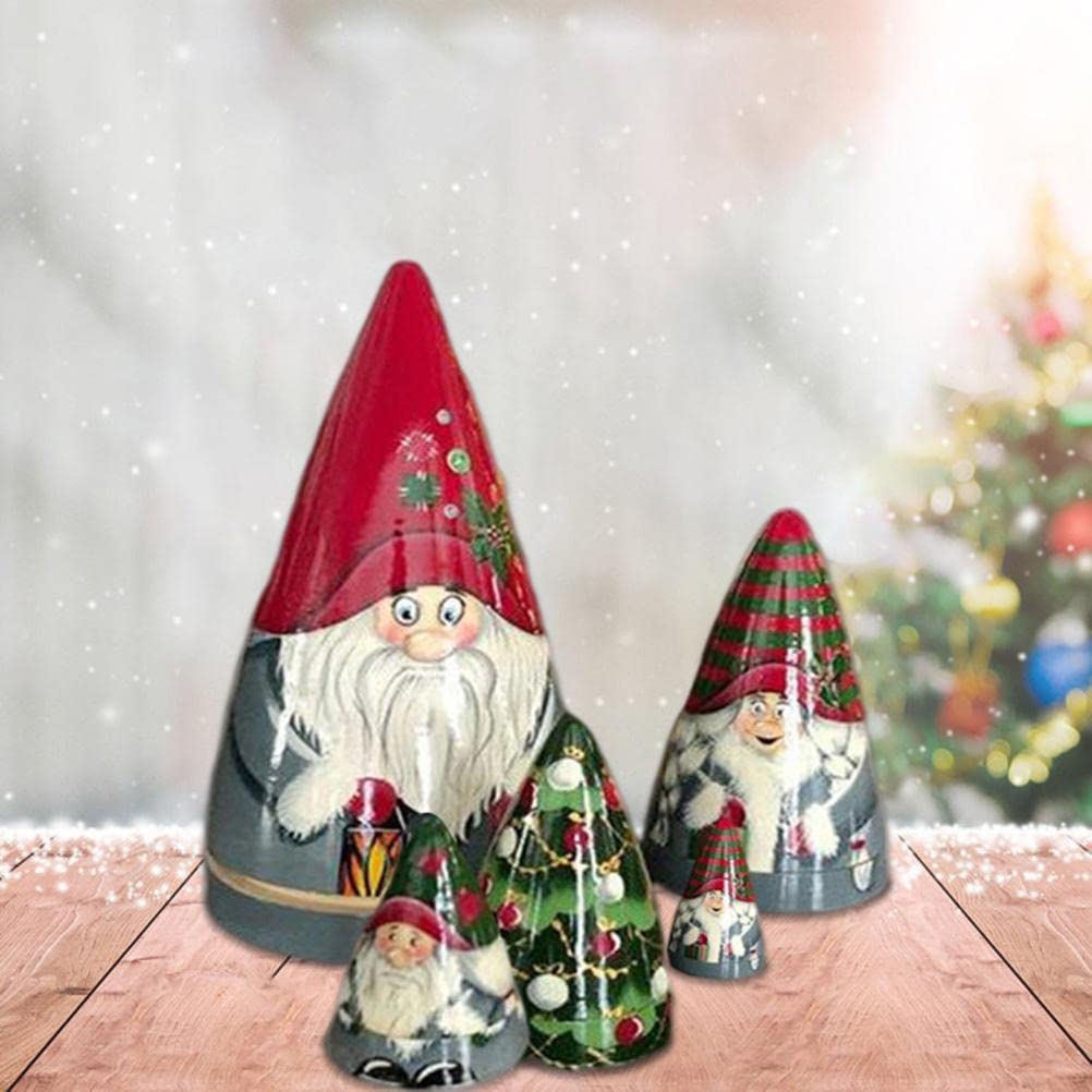 BTSEURY Christmas Nesting Dolls, 5 Pieces of Christmas Matryoshka, Christmas Dwarf Collection Dolls Stacking Dolls Ornaments Christmas Decorations (300g with Brush)