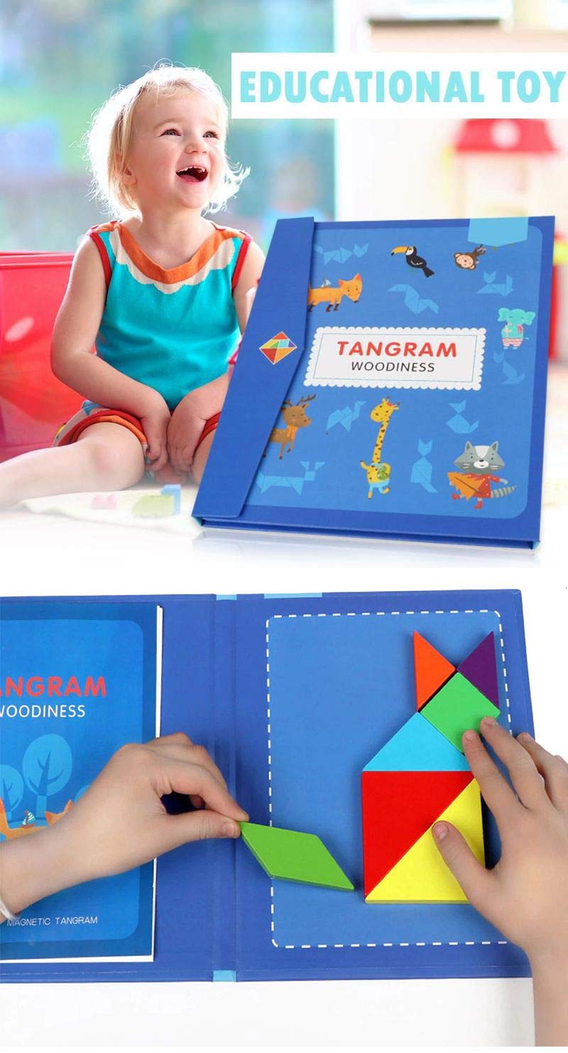 Vibgyor Vibes™ Wooden Magnetic Tangram Travel Game Educational Book for Children-Pack of 1 4