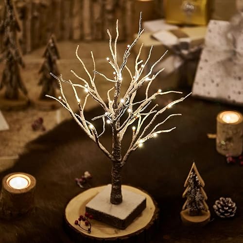Miniatura 2 de Fudios Árbol de Navidad iluminado con polvo de nieve con temporizador funciona con pilas decoración del hogar de 18 pulgadas mesa artificial