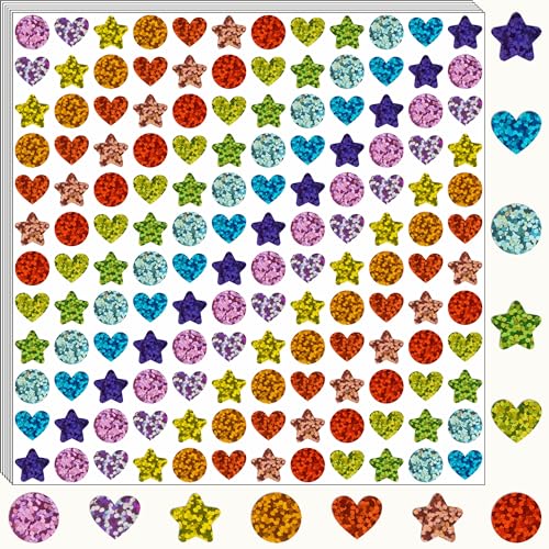 Holographic Star and Heart Stickers for Kids, 2160 Pieces, Rainbow Colors, Kids Reward and Decoration for School Classroom Student Teacher Supplies...