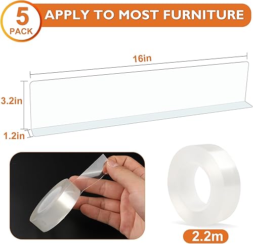 Miniatura 3 de NEOACT Paquete de 5 parachoques para debajo del sofá (3.2 pulgadas de alto 16 pulgadas de largo), barreras transparentes ajustables de PVC para