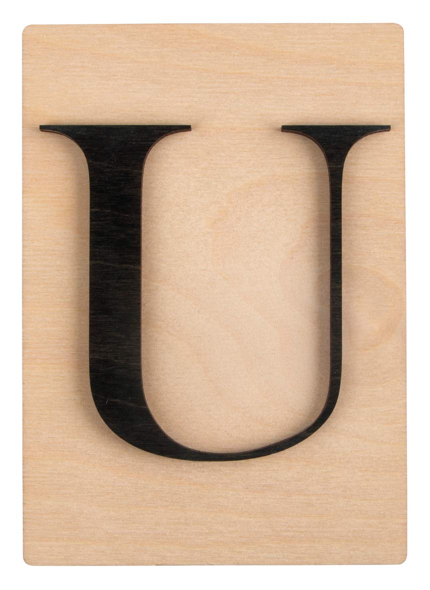 Rayher 63112576 Large Wooden Letter Tile for DIY Wall Art, Letter U for Names, Words, Crafts and Wall Decoration, 10.5 x 14.8 cm