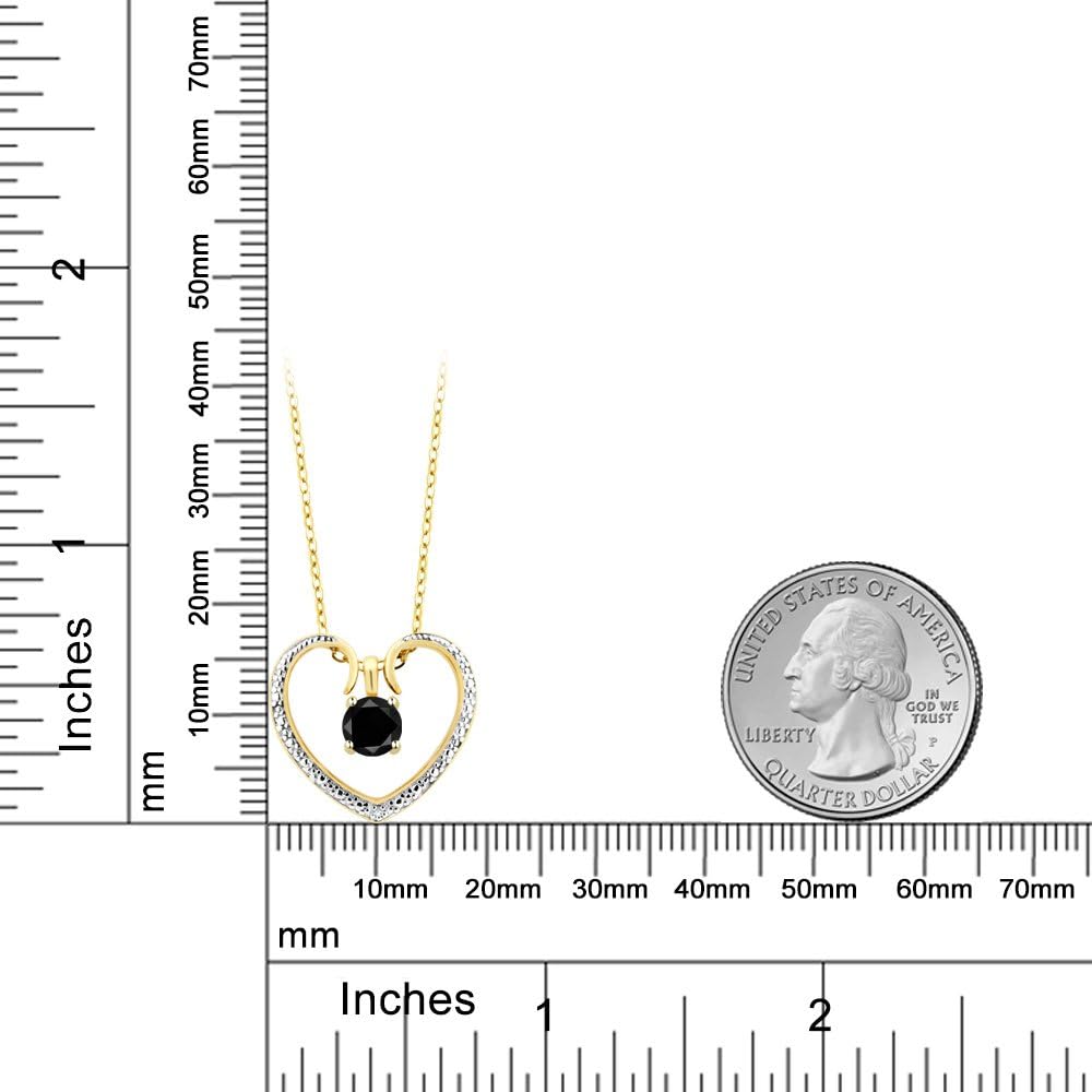 Gem Stone King 0.55 Ct Round Black Diamond 18K Yellow Gold Plated Silver Pendant With Chain - Image 3