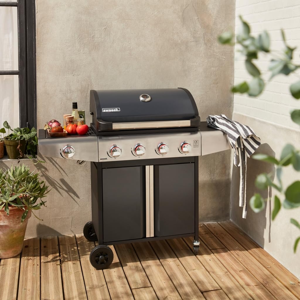 Barbecue a gas a 5 fuochi con 1 bruciatore laterale Nero - 136x53.5x109.2 cm