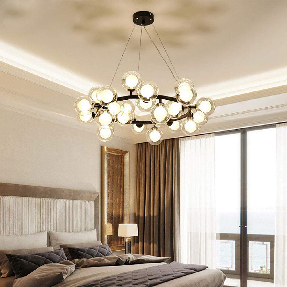 Negro 25-luces Sputnik Candelabro Vendimia Redondo Metal Cromado Durante La Luz Esférico Vidrio Luz Colgante Para*Cocina Granja Fogón Pasillo-Negro. Pantalla de bolas en 25 bolas redondas