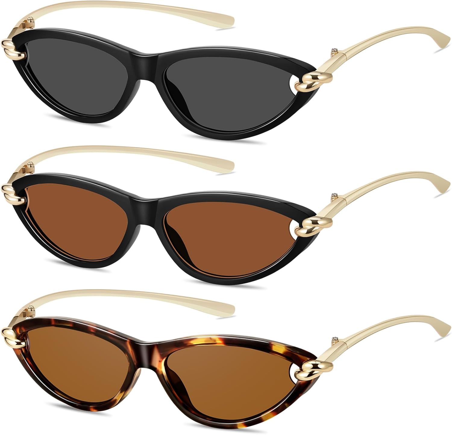 Retro Oval Cat Eye Sunglasses for Women Y2k Designer Trendy Narrow Shades Metal Temples UV protection Sun Glasses