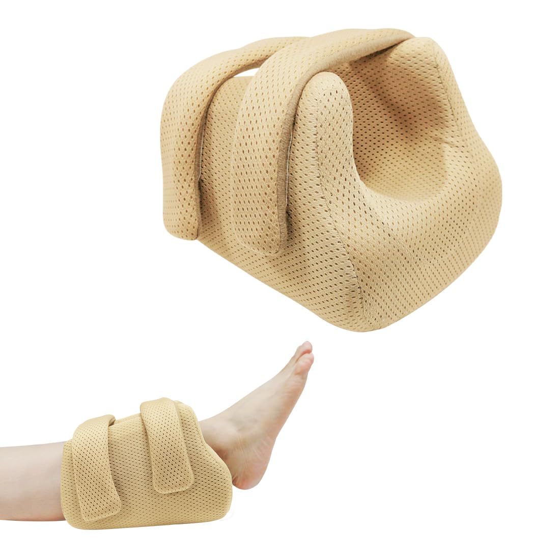 Ehucon Heel Protector Bed Sore Pillow Cushion for Pressure Sores,Heel Protection Foot Wedge Pillow for Bedridden Patients Supplies, Ankle Pillow Heel Protectors for Heel Pain, Khaki, Pack of 1 Count