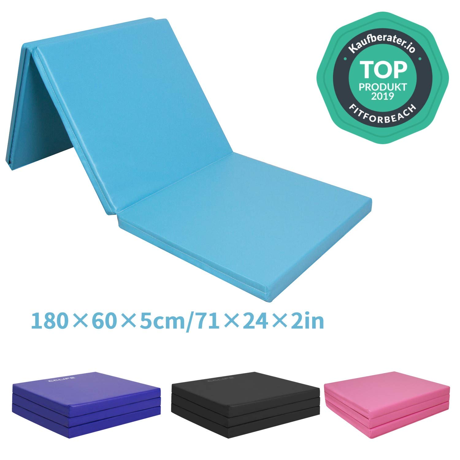 CCLIFE Turnmatte Weichbodenmatte 180x60x5cm Kinder Klappbare für Zuhause Fitnessmatte Gymnastikmatte Rutschfeste Sportmatte Spielmatte, Farbe:Hellblau