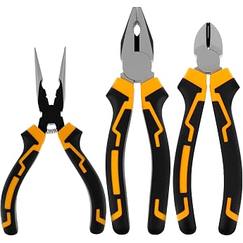 3-Piece Pliers Set 160-200 mm Rustproof C55 High Carbon Steel Combination Pliers Long Nose Pliers & Side Cutters 2-Component Soft Grip Precision Hardened Pliers for DIY Professionals & DIY Workshop