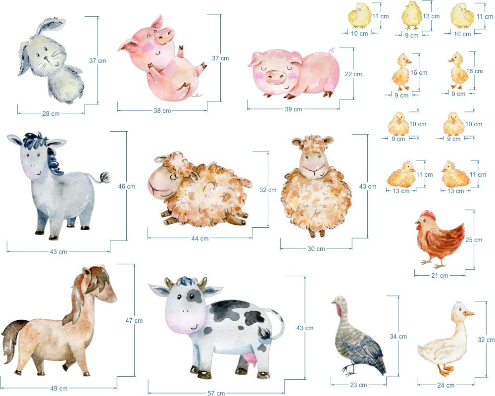 Adhesivo decorativo para pared infantil, diseño de animales de granja, vaca, oveja, gallina, juego (L)