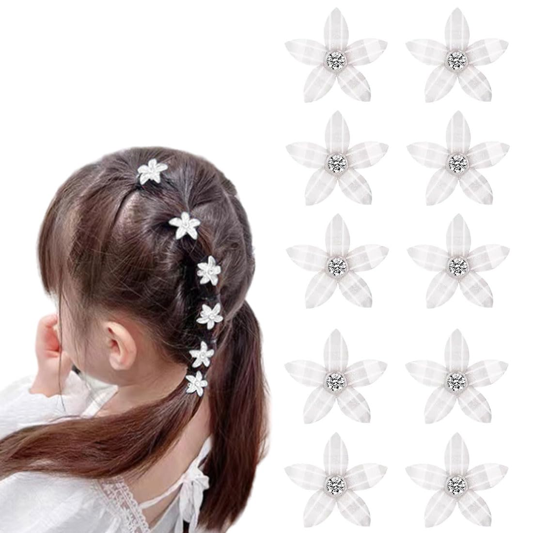 YOCDNOV 10 horquillas para el pelo de flores pequeñas pequeñas- Mini Pinzas para el Pelo con Forma de Flor Pinzas,bodas, accesorios decorativos para el pelo,para Niñas Chicas Mujeres(Flores blancas)