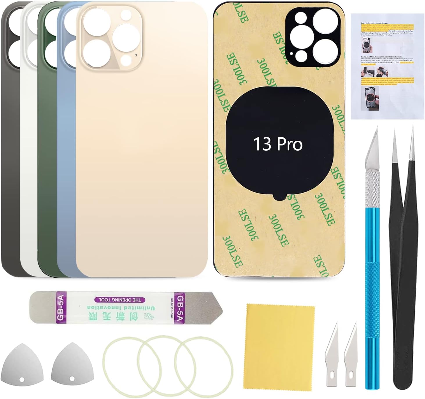 Rear Back Glass Cover Replacement Compatible with iPhone 13 Pro 6.1-Inches All Carriers (Sierra Blue)
