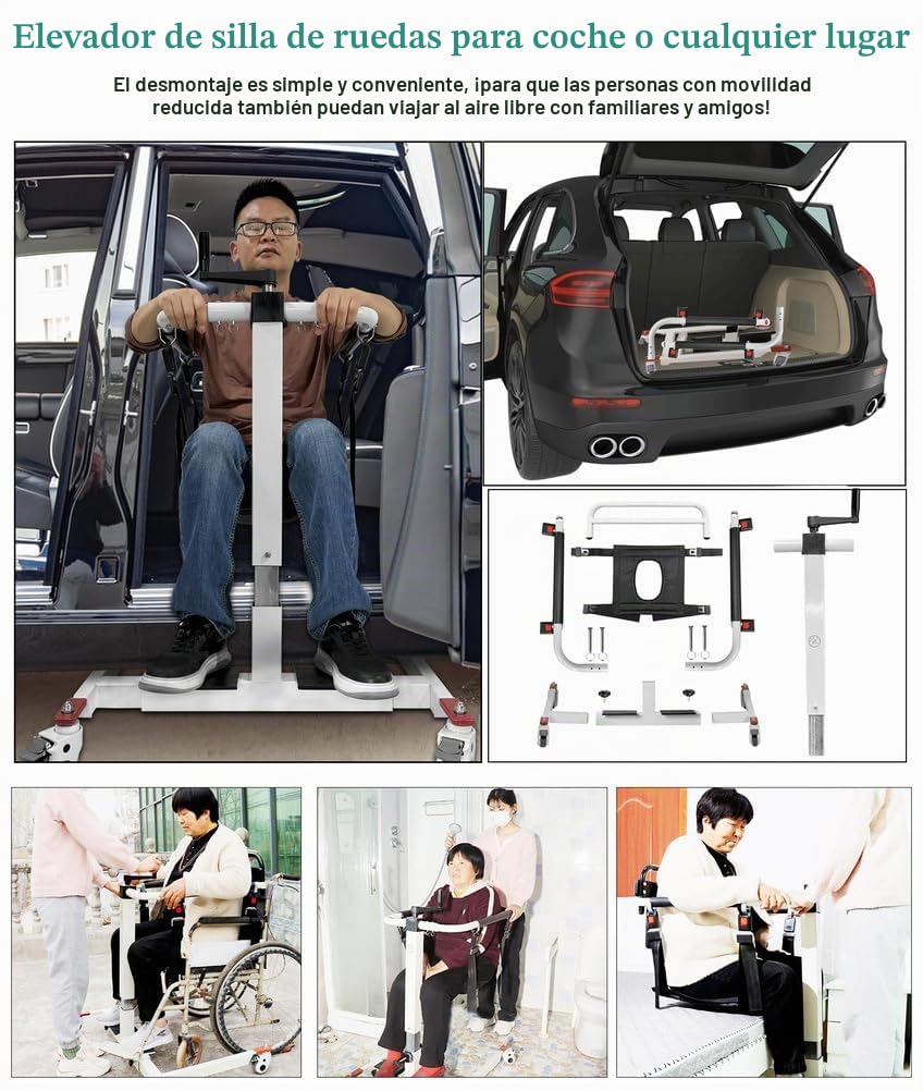 Elevador de Transferencia Manual Altura/Anchura Ajustables, Silla de Transferencia para Pacientes, Elevador Portátil para Discapacitados para Coche, Elevador para Silla de Ruedas